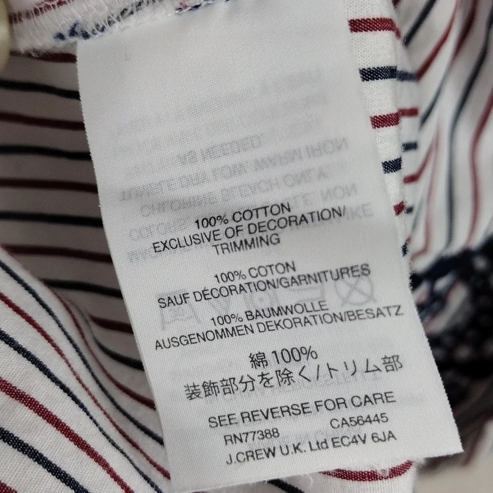 J. Crew Red White Blue Pinstripe Floral Button V-Neck Long Sleeve Tunic …